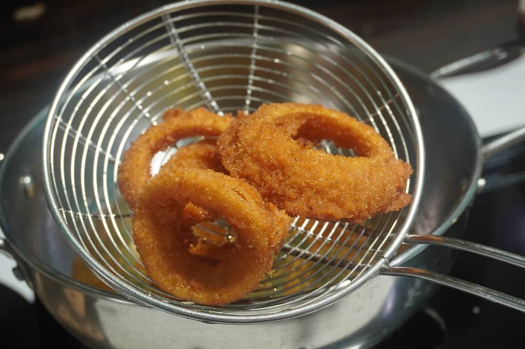 Deep fry the onion rings