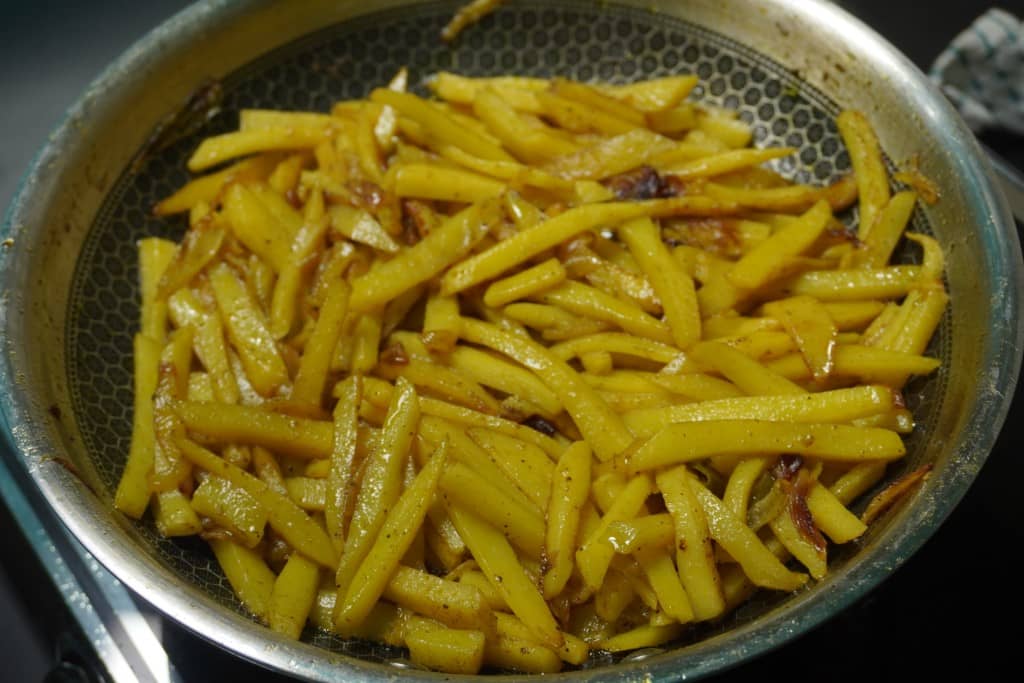 Aloo Bhaji potato stir fry cooking