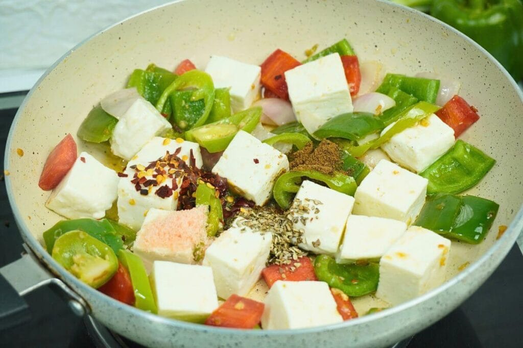 Paneer stir fry cooking