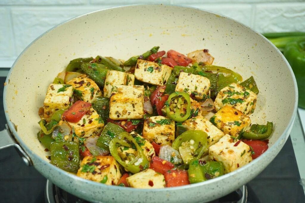 Paneer stir fry in pan