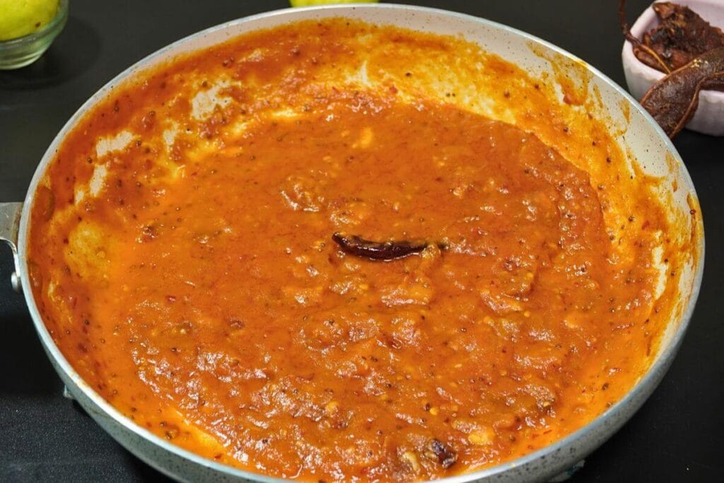 Tamarind Tomato Chutney cooking