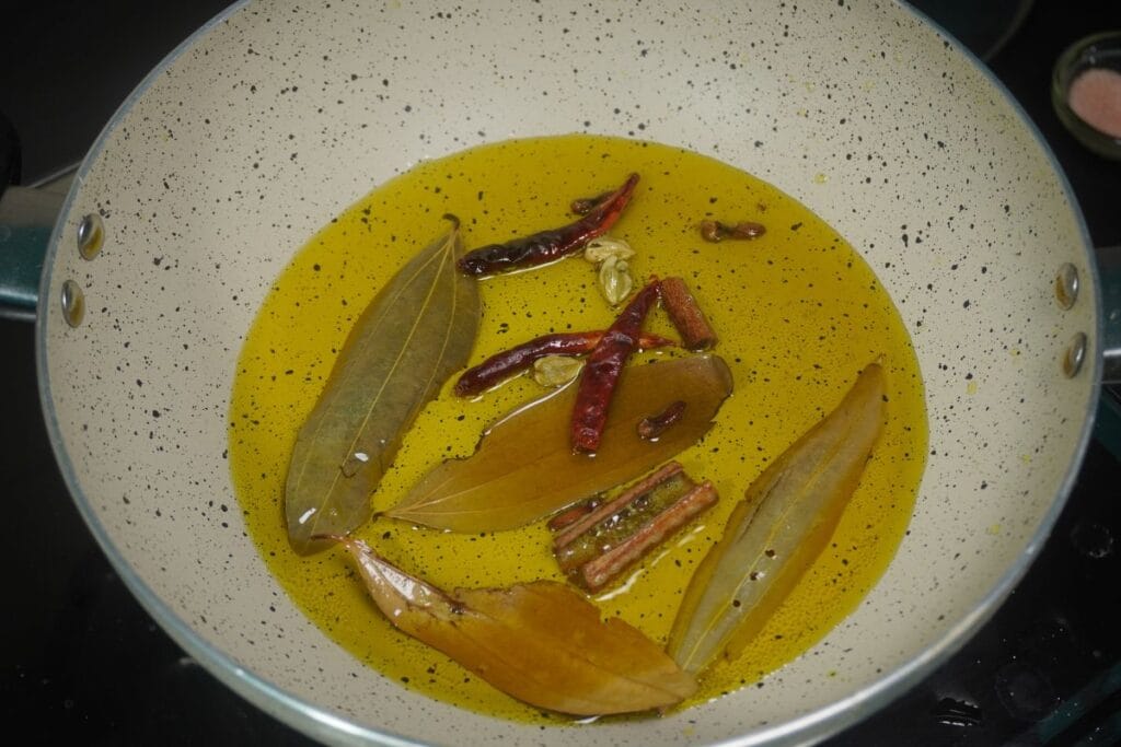 chickpea-curry spices in hot oil