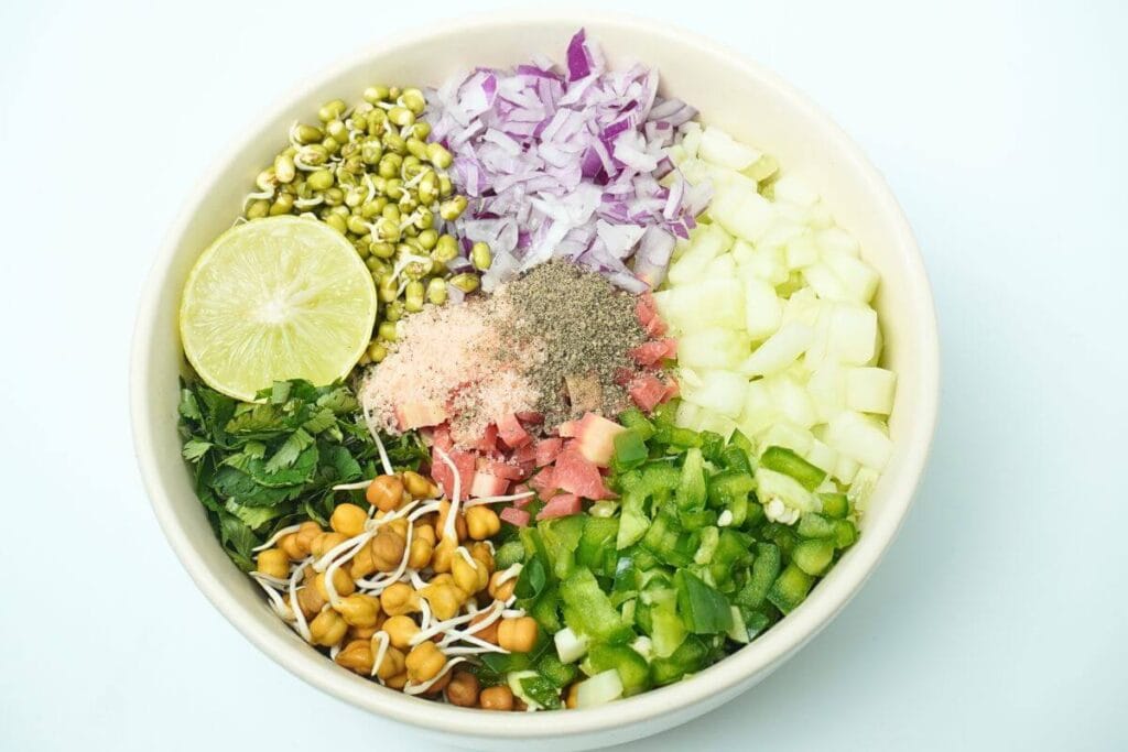 chopped herbs for Fresh Sprouted Lentil & Chickpea Salad