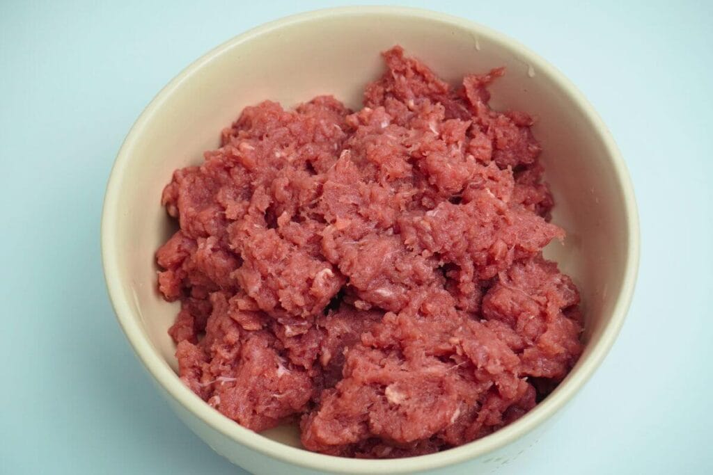 ground beef meatballs-ground beed in bowl
