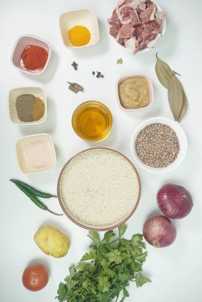 ingredients for Lentil Rice With Beef Meal