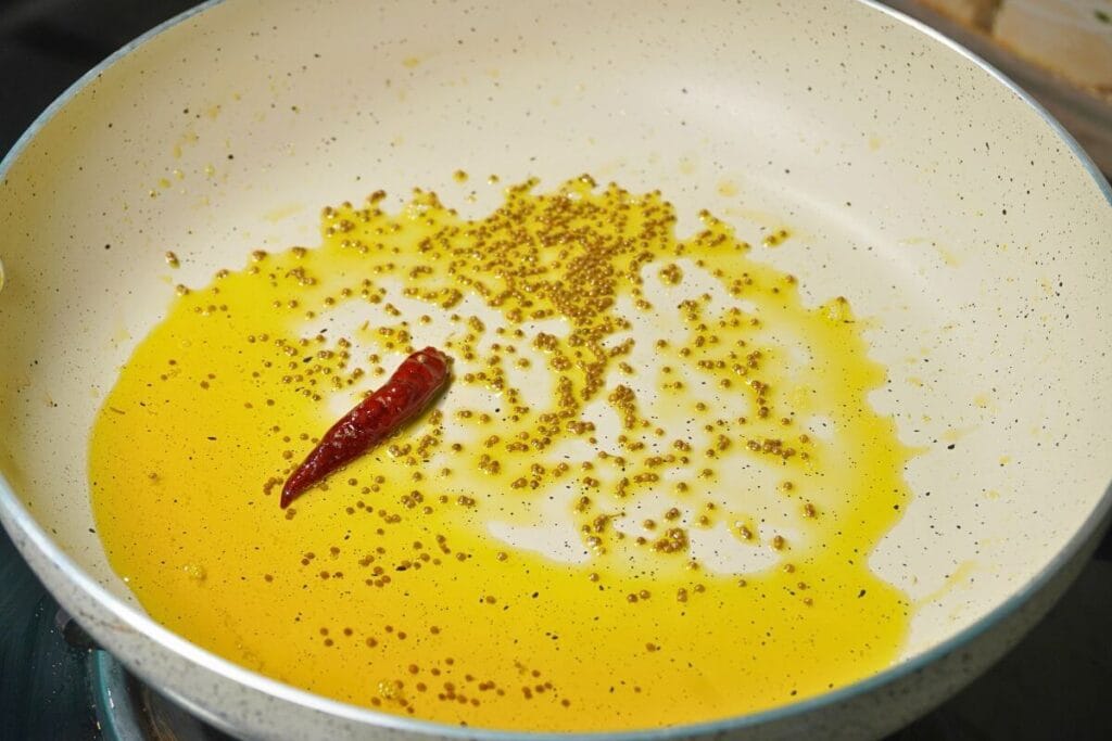 mustard seeds dry chili and oil
