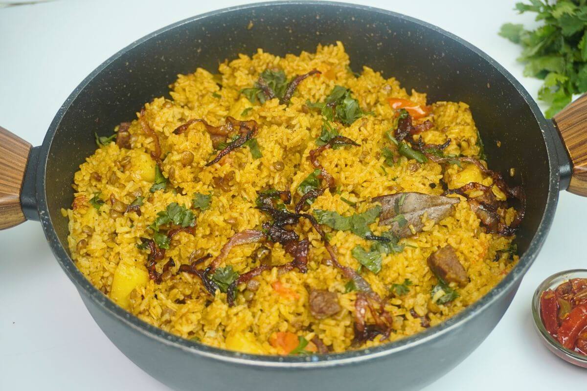 one pot Lentil Rice With Beef Meal