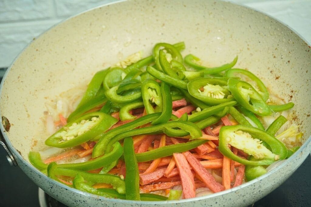 sliced vegies stiring