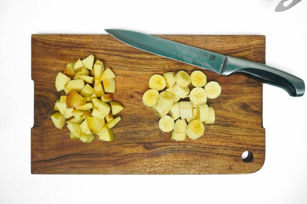 apple and banana smoothie fruits cutting and chopping