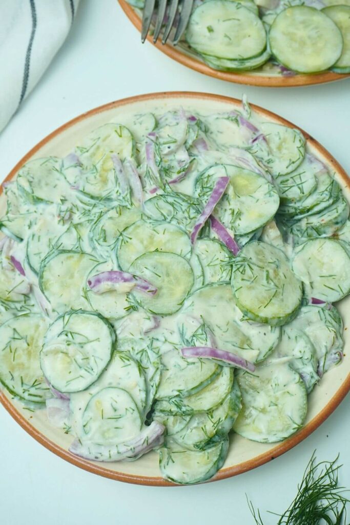 creamy cucumber salad ready to serve