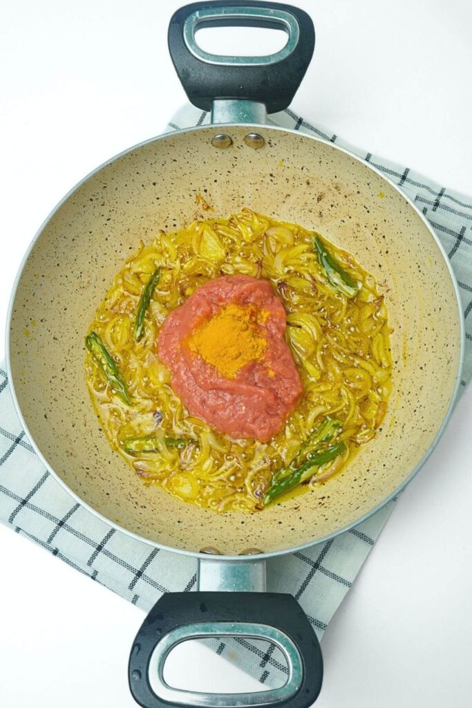 okra and potato stir fry add tomato paste and turmeric