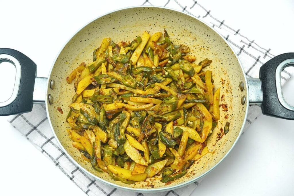 okra and potato stir fry ready done
