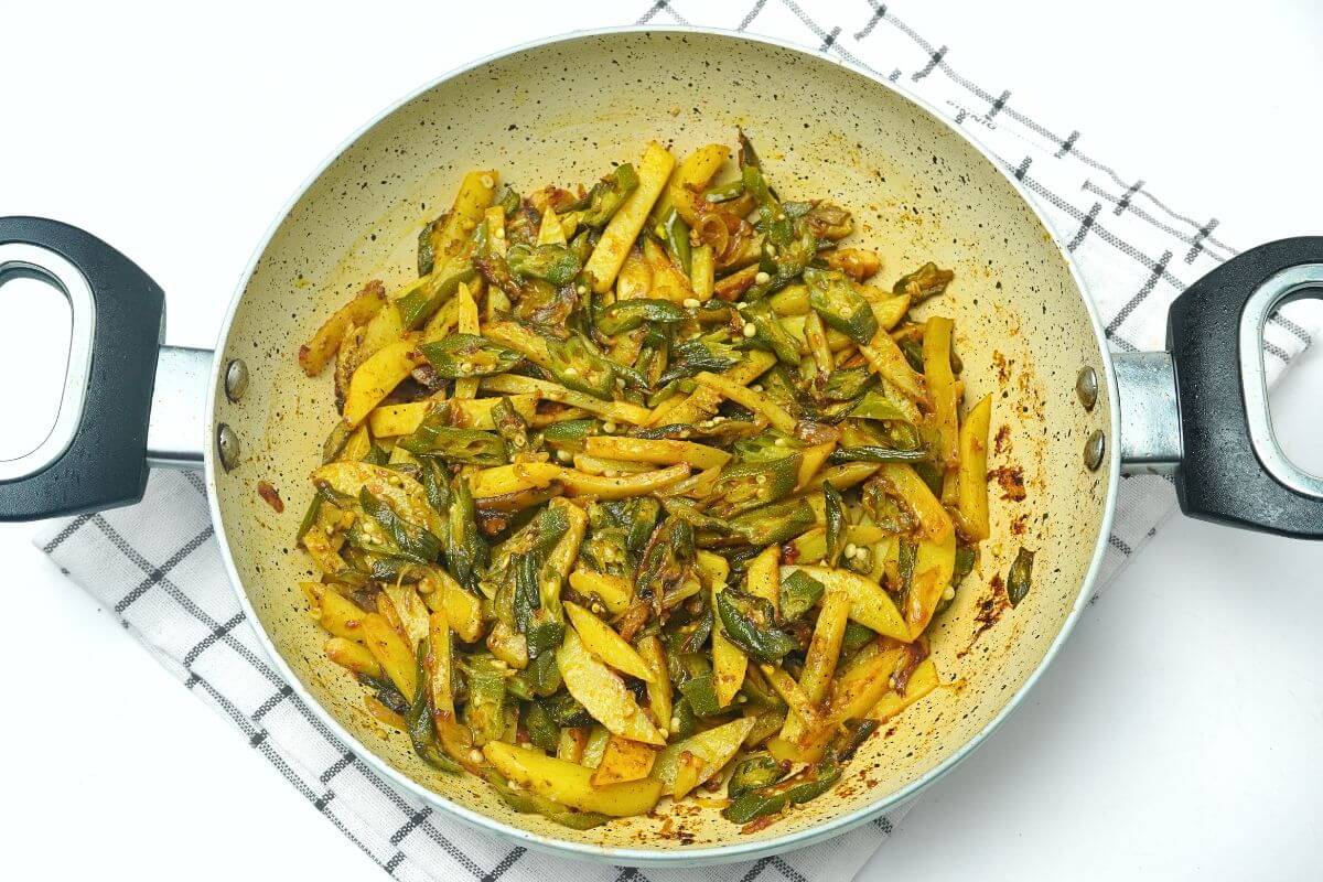 okra and potato stir fry ready done