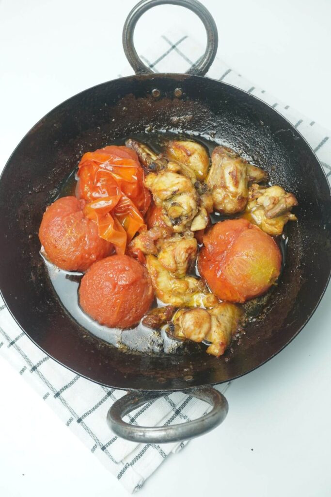 peshawari chicken karahi removing tomato skin