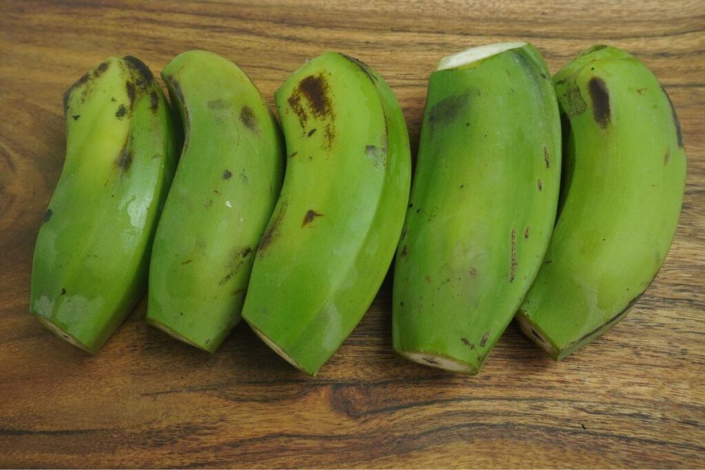 mashed green banana edge cut
