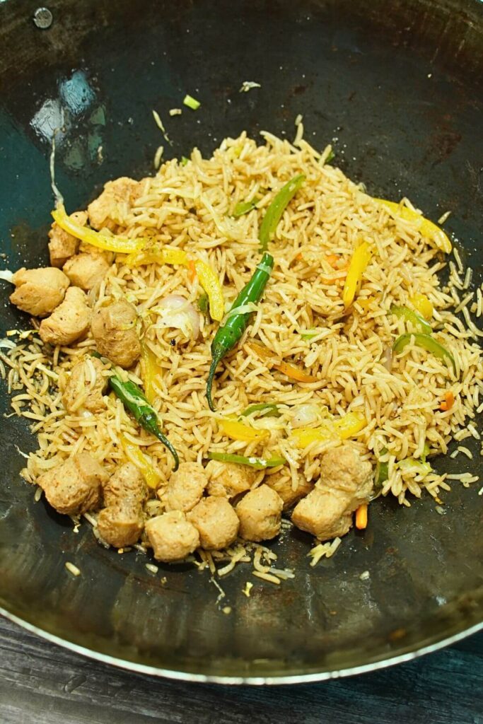 soya chunks rice fry ccoked