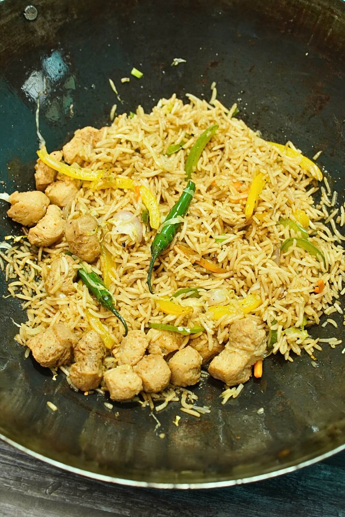 soya chunks rice fry ccoked