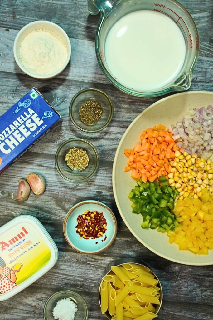 white cheesy pasta ingredients