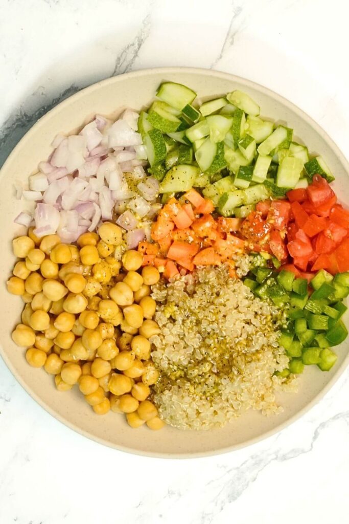 Quinoa Chickpea Salad Recipe add dressing